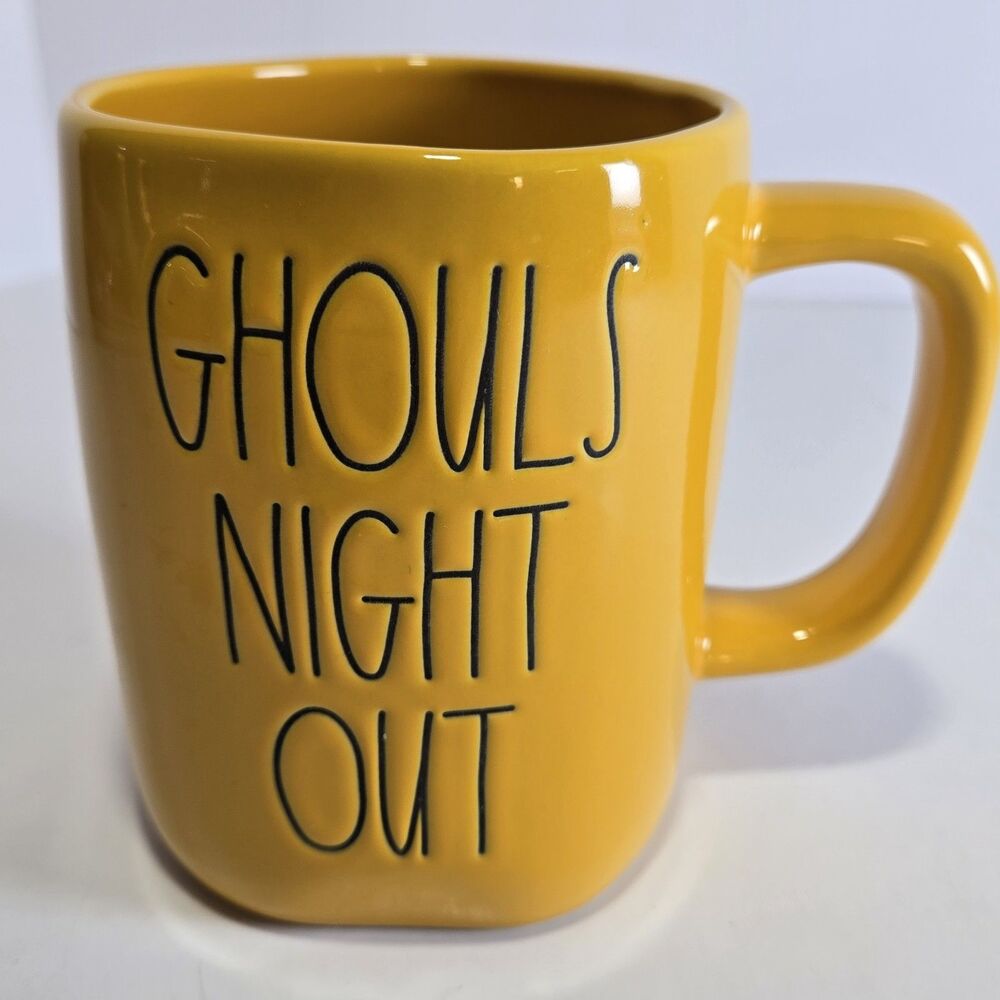 Rae Dunn Ghouls Night Out Yellow Mug Halloween Artisan Collection Magenta